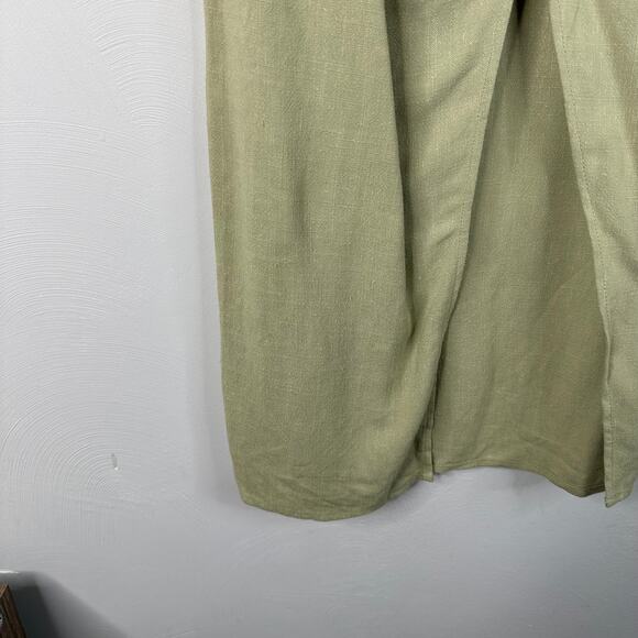 Stradivarius Green Linen Blend Asymmetrical Light Green Midi Skirt - Picture 4 of 9